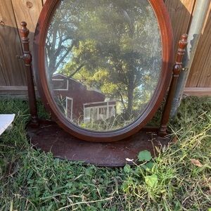 Vintage Oval Wooden Mirror
